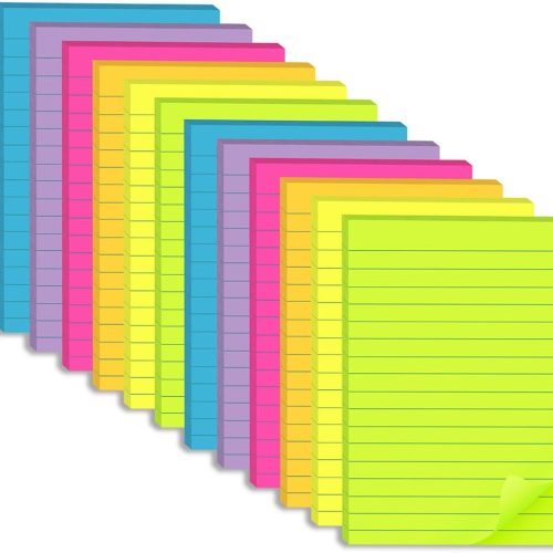 Lined Sticky Notes 4X6 in Bright Large Notepads with Lines Ruled Stickies Super Sticking Power Office School Memo Note Pads Post on Windows Doors Recyclable Easy to Write on