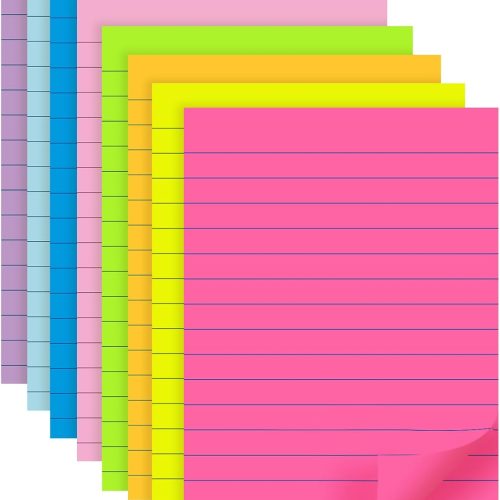 Lined Sticky Notes 4X6 in 8 Bright Colors Self-Stick Note Pads Super Sticky 40 Sheets Per Pad for Office Home and School