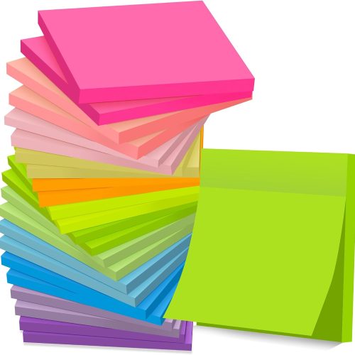 Sticky Notes 3X3 in Post 12 Bright Colors Self-Stick Note Pads Strong Adhesive Easy to Post for Home Office Notebook