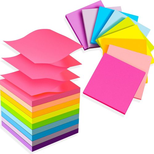 Pop Up Sticky Notes 3X3 Refills Strong Adhesive Memo Pad Bulk with 9 Bright Colors Suitable for Home Office School Clean Removal