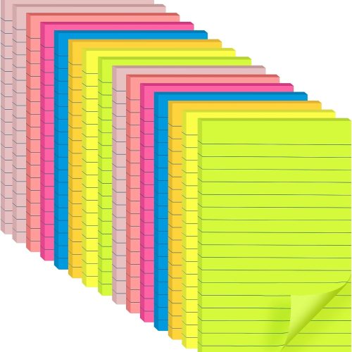 Lined Sticky Notes 4 X 6 Inches 15 Pads 375 Sheets Total 7 Bright Colors Self-Stick Note Pads with Strong Adhesive Large Rectangular Sticky Notes for Office Home School and Meetings