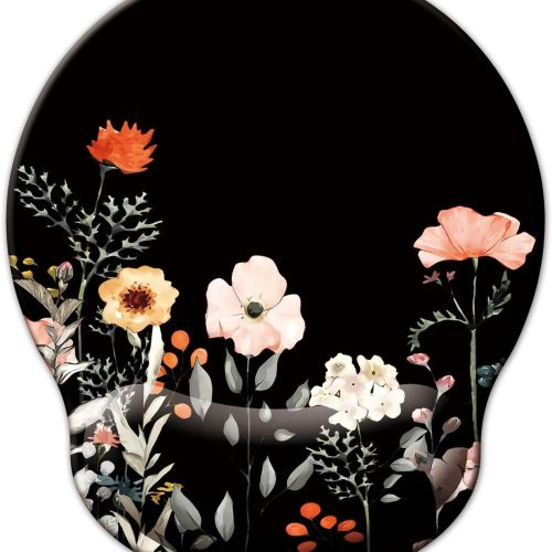 Mouse Pad with Wrist Support Ergonomic Mouse Pad with Memory Foam Wrist Rest Cushion Non-Slip Rubber Base Gaming Mice Pad for Home Office Computer Laptop Flower Black