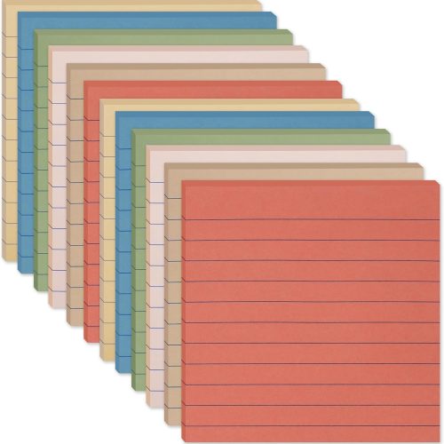 Lined Sticky Notes 4X4 in 6 Vintage Colors Self-Stick Note Pads Super Sticking Power Memo Pads 4X4 Large Square Sticky Notes for Office Home School Meeting