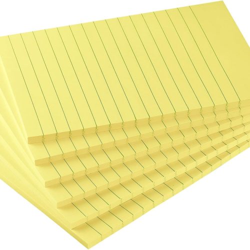Sticky Notes with Lines 4X6 in Yellow Self-Stick 45 Sheets Per Pad Bright Color Self-Stick Notes For Daily Reminders Home Office And Study Use 6 Pads Each With 45 Sheets