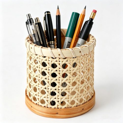 Handwoven Rattan Multifunctional Pen Holder Desk Organiser