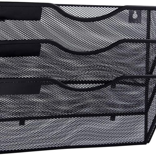 3-Slot Metal Mesh Wall-Mounted Document Organizer